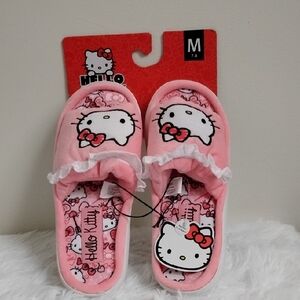 Hello Kitty Pink and White Cozy Slippers With Ruffle Detail